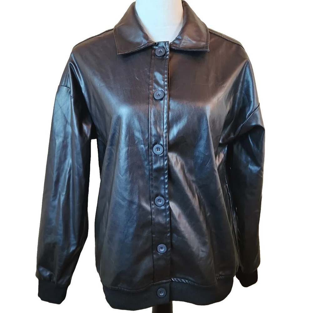 NWT Kenzie Francescas Vegan Leather Jacket Womens Small Black Moto Coat $96 NEW